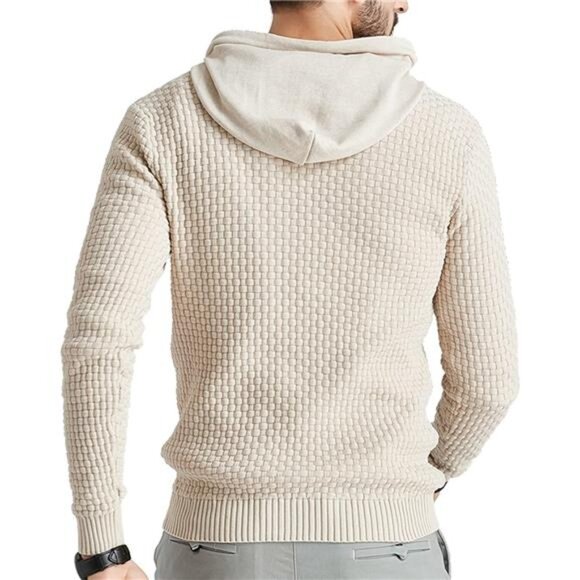 Zaitun Mens Hooded Sweatshirt Long Sleeve Solid Knitted Hoodie Pullover Sweater - Picture 5 of 6